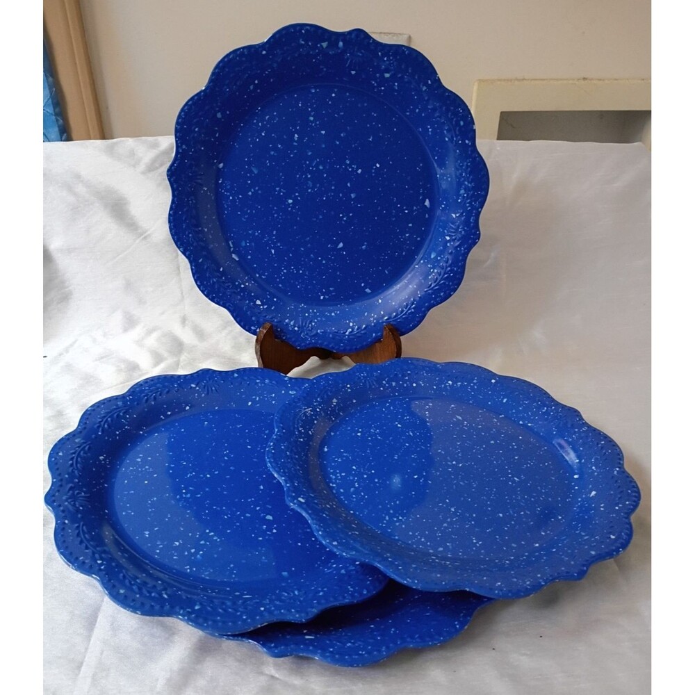 NEW The Pioneer Woman Set Of 4 Melamine Dinner Plates Juliette Cobalt Blue Speck